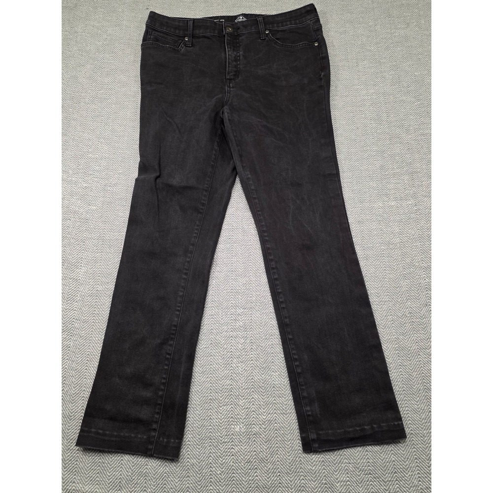 St Johns Bay Womens Straight Leg Jeans Faded Black Denim Size 12‎ Mid Rise Pants